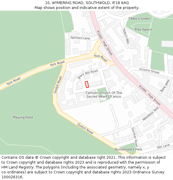 10, WYMERING ROAD, SOUTHWOLD, IP18 6AG: Location map and indicative extent of plot