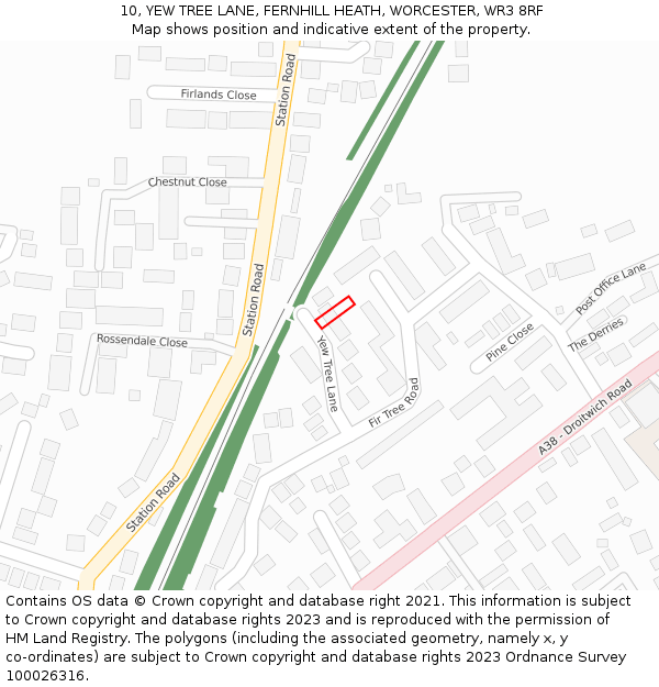 10, YEW TREE LANE, FERNHILL HEATH, WORCESTER, WR3 8RF: Location map and indicative extent of plot
