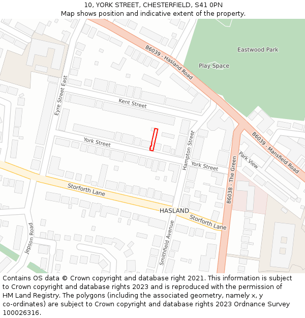 10, YORK STREET, CHESTERFIELD, S41 0PN: Location map and indicative extent of plot