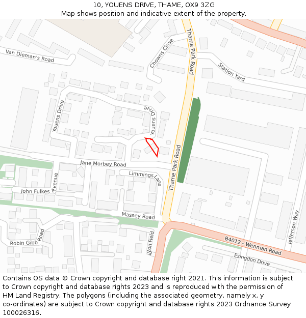 10, YOUENS DRIVE, THAME, OX9 3ZG: Location map and indicative extent of plot