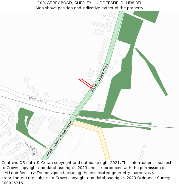 100, ABBEY ROAD, SHEPLEY, HUDDERSFIELD, HD8 8EL: Location map and indicative extent of plot