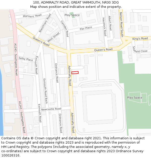 100, ADMIRALTY ROAD, GREAT YARMOUTH, NR30 3DG: Location map and indicative extent of plot