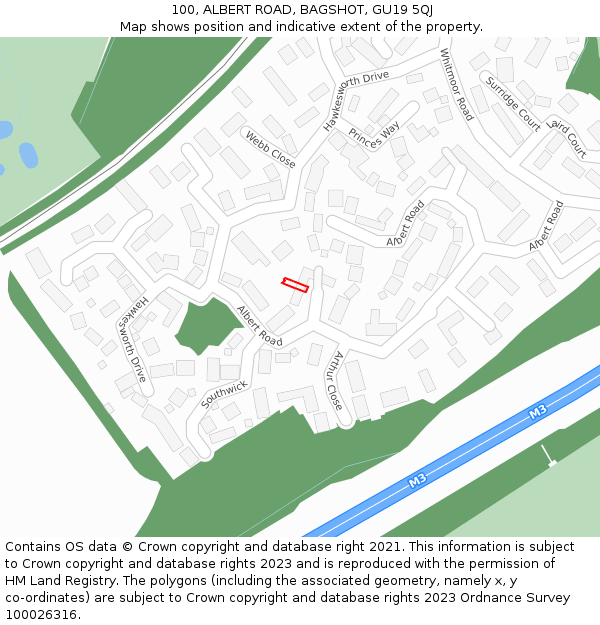 100, ALBERT ROAD, BAGSHOT, GU19 5QJ: Location map and indicative extent of plot
