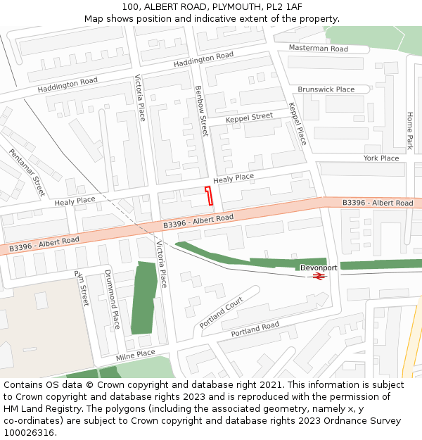 100, ALBERT ROAD, PLYMOUTH, PL2 1AF: Location map and indicative extent of plot