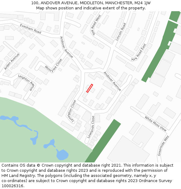 100, ANDOVER AVENUE, MIDDLETON, MANCHESTER, M24 1JW: Location map and indicative extent of plot