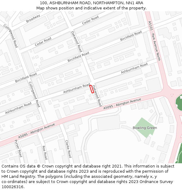 100, ASHBURNHAM ROAD, NORTHAMPTON, NN1 4RA: Location map and indicative extent of plot