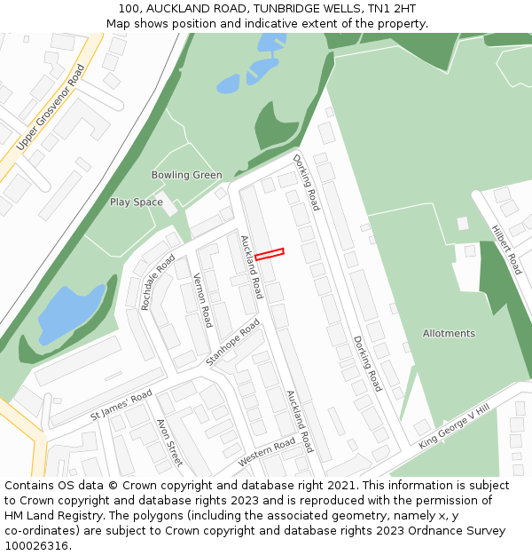 100, AUCKLAND ROAD, TUNBRIDGE WELLS, TN1 2HT: Location map and indicative extent of plot