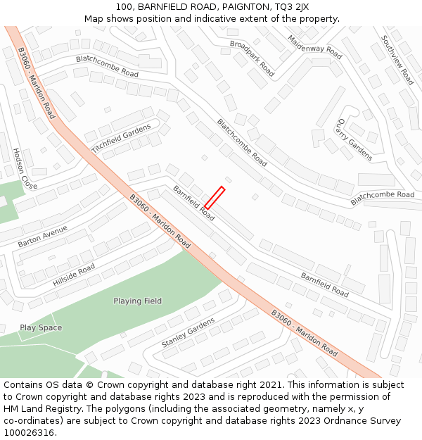 100, BARNFIELD ROAD, PAIGNTON, TQ3 2JX: Location map and indicative extent of plot