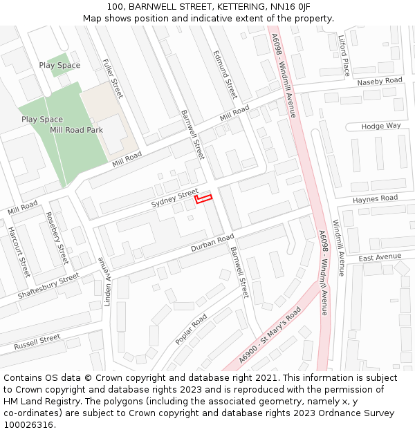 100, BARNWELL STREET, KETTERING, NN16 0JF: Location map and indicative extent of plot