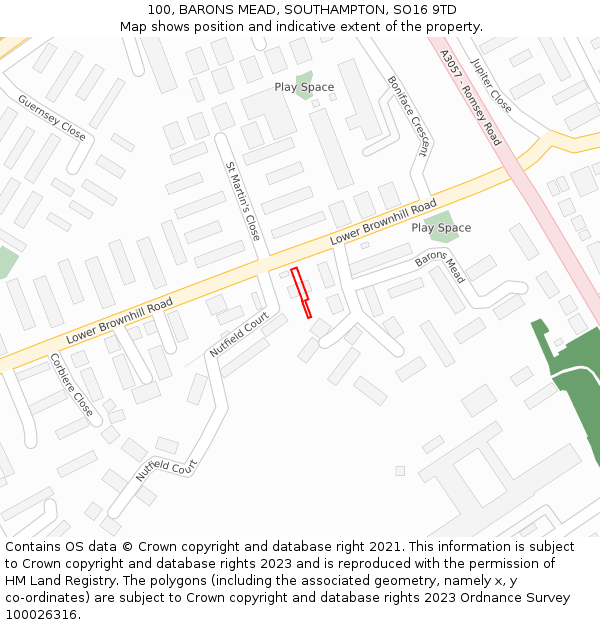 100, BARONS MEAD, SOUTHAMPTON, SO16 9TD: Location map and indicative extent of plot