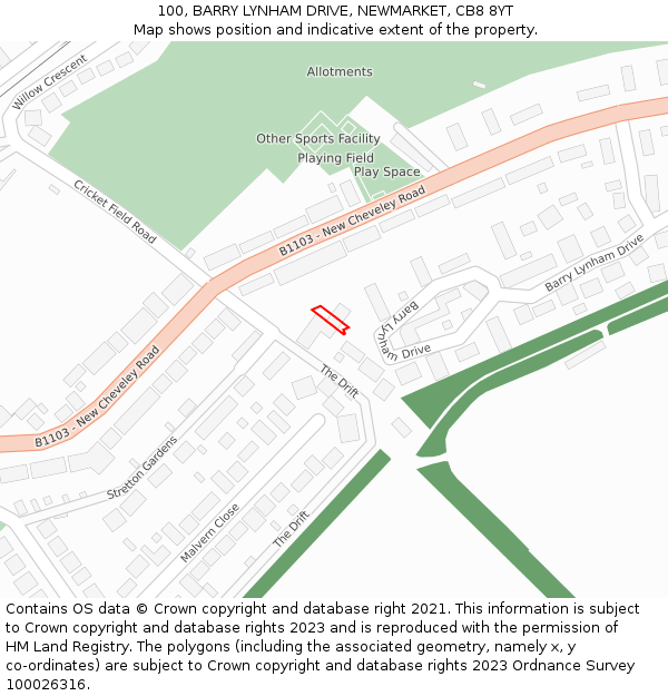 100, BARRY LYNHAM DRIVE, NEWMARKET, CB8 8YT: Location map and indicative extent of plot