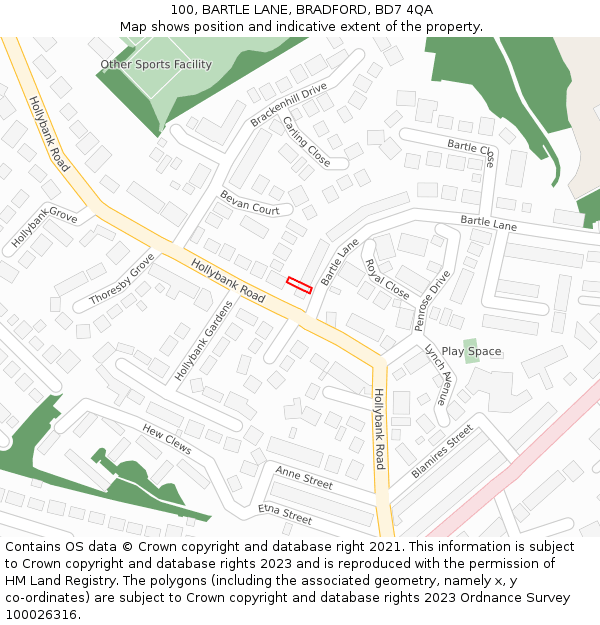 100, BARTLE LANE, BRADFORD, BD7 4QA: Location map and indicative extent of plot