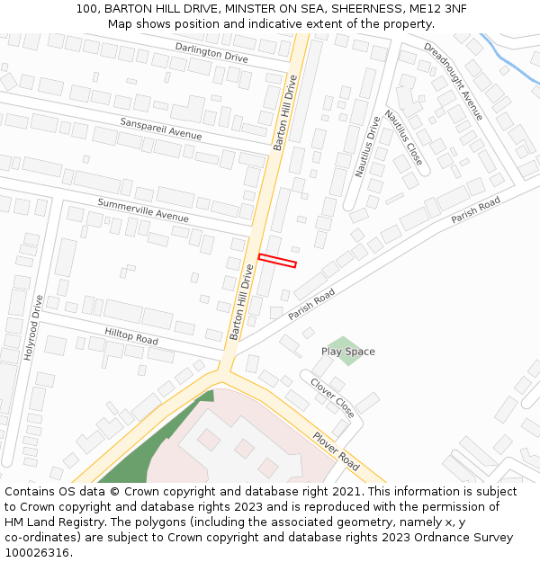 100, BARTON HILL DRIVE, MINSTER ON SEA, SHEERNESS, ME12 3NF: Location map and indicative extent of plot