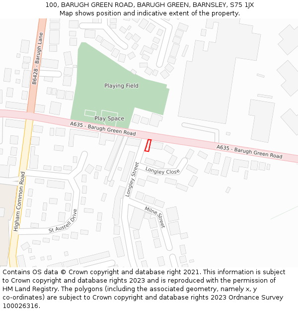 100, BARUGH GREEN ROAD, BARUGH GREEN, BARNSLEY, S75 1JX: Location map and indicative extent of plot