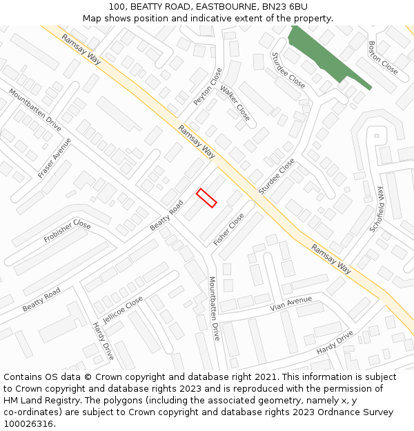 100, BEATTY ROAD, EASTBOURNE, BN23 6BU: Location map and indicative extent of plot