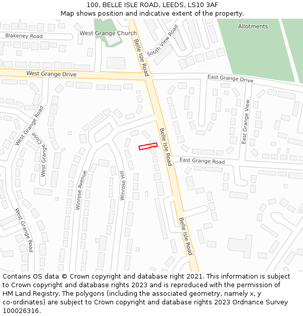 100, BELLE ISLE ROAD, LEEDS, LS10 3AF: Location map and indicative extent of plot