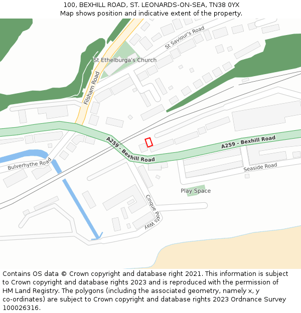 100, BEXHILL ROAD, ST. LEONARDS-ON-SEA, TN38 0YX: Location map and indicative extent of plot