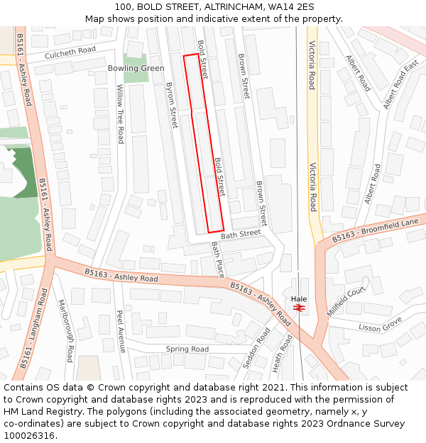 100, BOLD STREET, ALTRINCHAM, WA14 2ES: Location map and indicative extent of plot