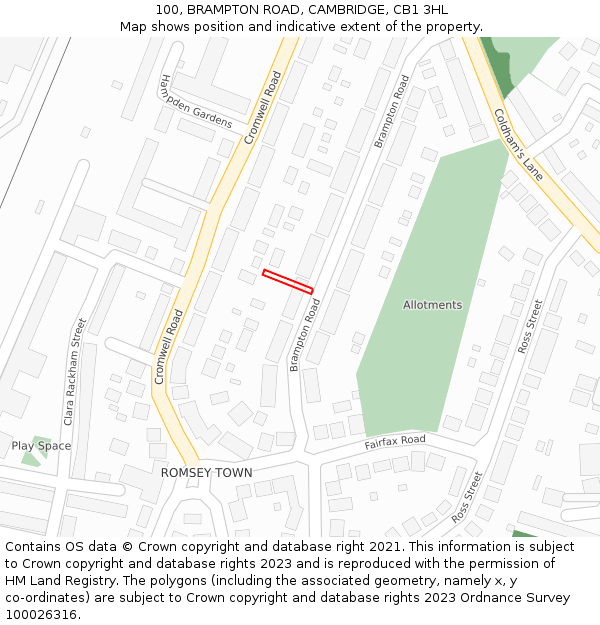 100, BRAMPTON ROAD, CAMBRIDGE, CB1 3HL: Location map and indicative extent of plot