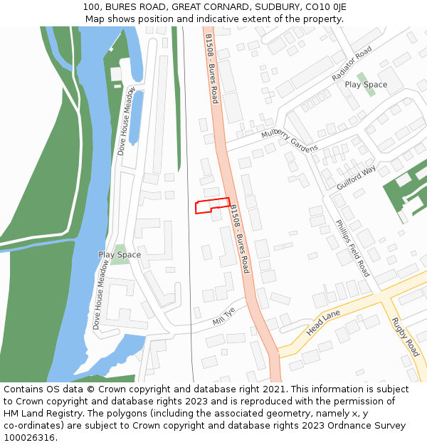100, BURES ROAD, GREAT CORNARD, SUDBURY, CO10 0JE: Location map and indicative extent of plot