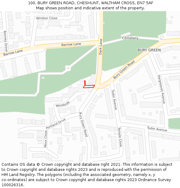 100, BURY GREEN ROAD, CHESHUNT, WALTHAM CROSS, EN7 5AF: Location map and indicative extent of plot