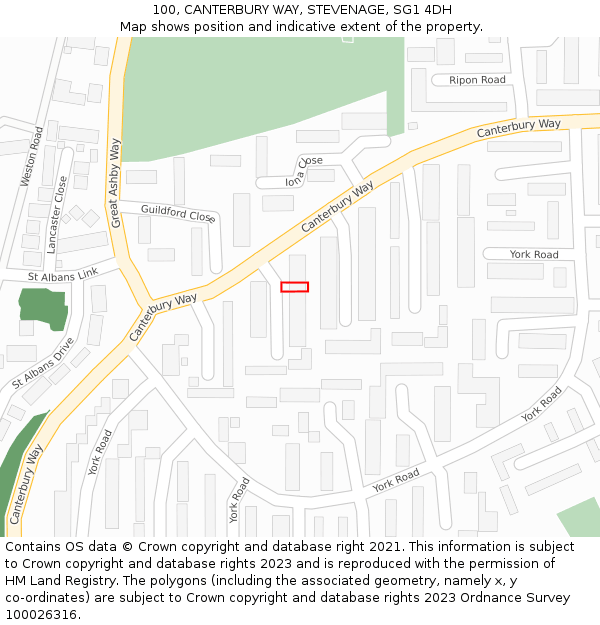 100, CANTERBURY WAY, STEVENAGE, SG1 4DH: Location map and indicative extent of plot