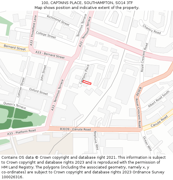 100, CAPTAINS PLACE, SOUTHAMPTON, SO14 3TF: Location map and indicative extent of plot