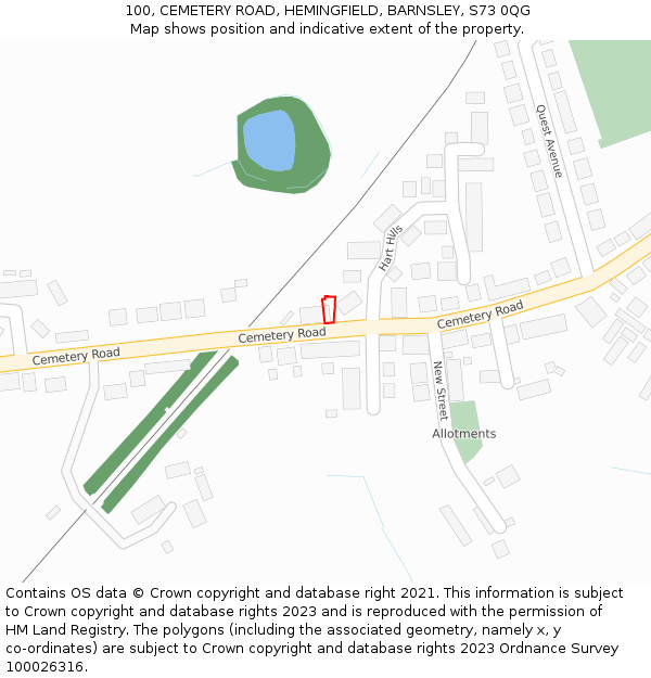 100, CEMETERY ROAD, HEMINGFIELD, BARNSLEY, S73 0QG: Location map and indicative extent of plot