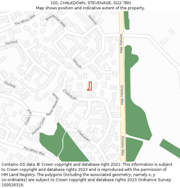 100, CHALKDOWN, STEVENAGE, SG2 7BN: Location map and indicative extent of plot