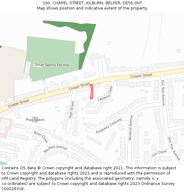 100, CHAPEL STREET, KILBURN, BELPER, DE56 0NT: Location map and indicative extent of plot