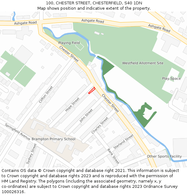 100, CHESTER STREET, CHESTERFIELD, S40 1DN: Location map and indicative extent of plot