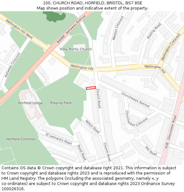 100, CHURCH ROAD, HORFIELD, BRISTOL, BS7 8SE: Location map and indicative extent of plot