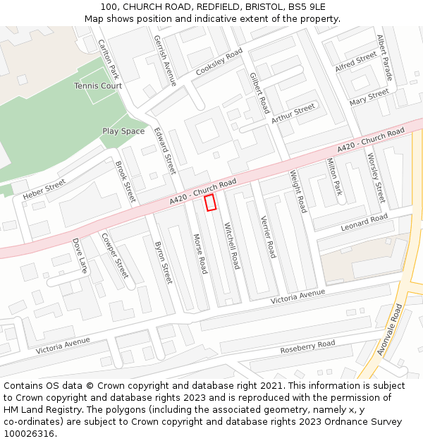 100, CHURCH ROAD, REDFIELD, BRISTOL, BS5 9LE: Location map and indicative extent of plot