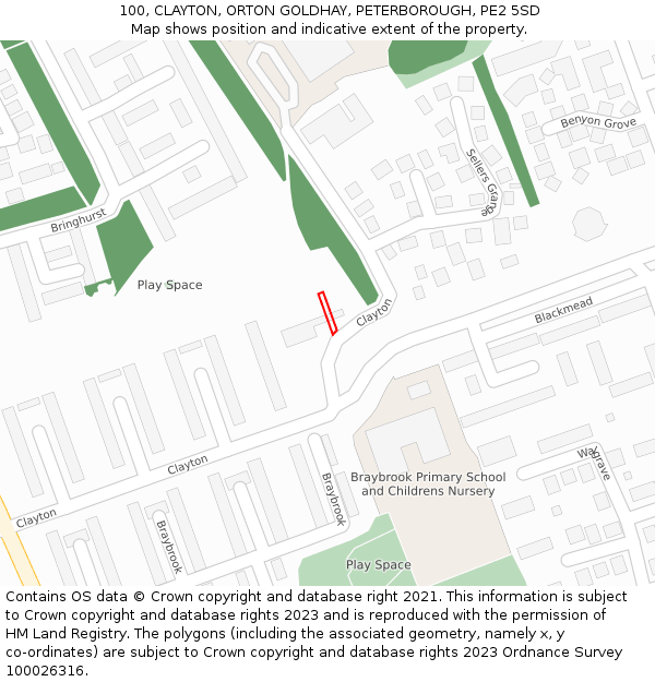 100, CLAYTON, ORTON GOLDHAY, PETERBOROUGH, PE2 5SD: Location map and indicative extent of plot