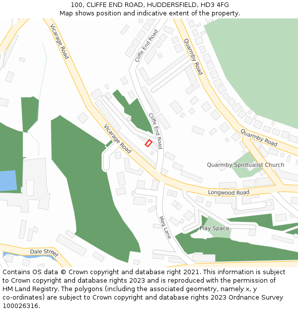 100, CLIFFE END ROAD, HUDDERSFIELD, HD3 4FG: Location map and indicative extent of plot