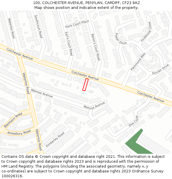 100, COLCHESTER AVENUE, PENYLAN, CARDIFF, CF23 9AZ: Location map and indicative extent of plot
