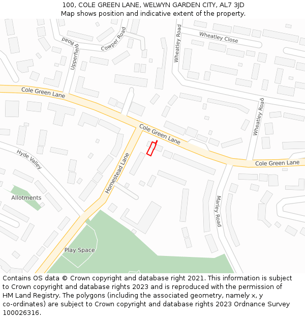 100, COLE GREEN LANE, WELWYN GARDEN CITY, AL7 3JD: Location map and indicative extent of plot