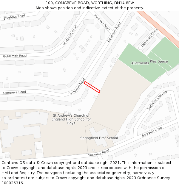 100, CONGREVE ROAD, WORTHING, BN14 8EW: Location map and indicative extent of plot