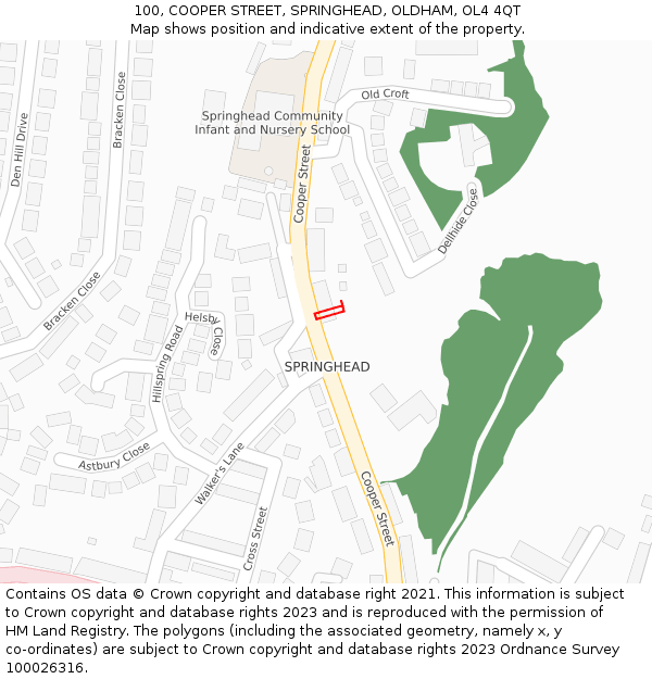 100, COOPER STREET, SPRINGHEAD, OLDHAM, OL4 4QT: Location map and indicative extent of plot