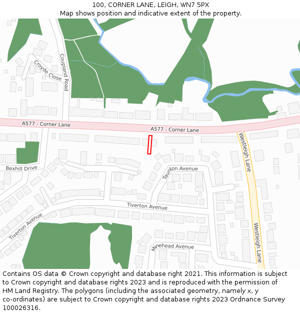 100, CORNER LANE, LEIGH, WN7 5PX: Location map and indicative extent of plot