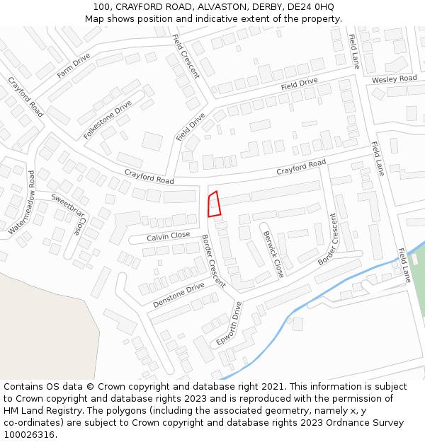 100, CRAYFORD ROAD, ALVASTON, DERBY, DE24 0HQ: Location map and indicative extent of plot