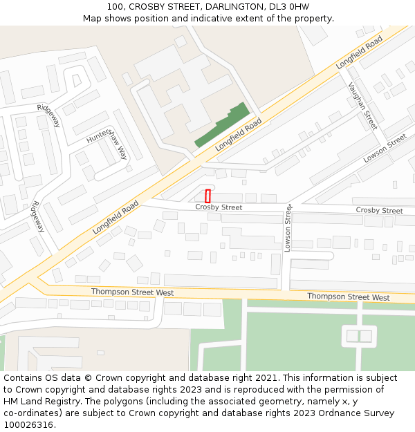 100, CROSBY STREET, DARLINGTON, DL3 0HW: Location map and indicative extent of plot