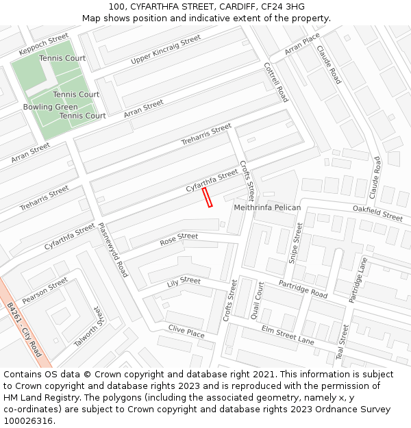 100, CYFARTHFA STREET, CARDIFF, CF24 3HG: Location map and indicative extent of plot