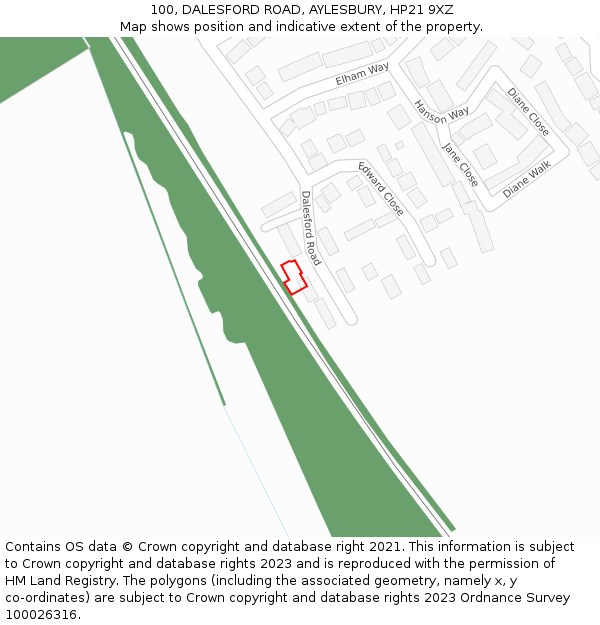100, DALESFORD ROAD, AYLESBURY, HP21 9XZ: Location map and indicative extent of plot
