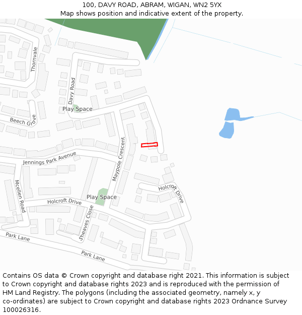 100, DAVY ROAD, ABRAM, WIGAN, WN2 5YX: Location map and indicative extent of plot