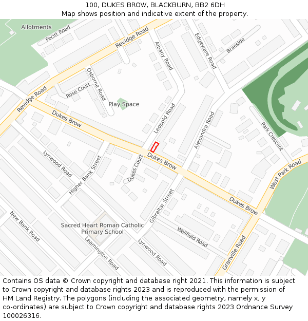 100, DUKES BROW, BLACKBURN, BB2 6DH: Location map and indicative extent of plot