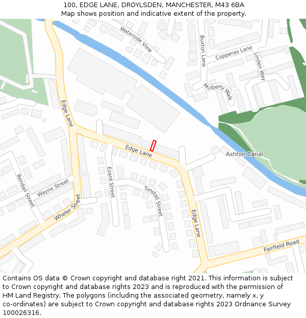 100, EDGE LANE, DROYLSDEN, MANCHESTER, M43 6BA: Location map and indicative extent of plot
