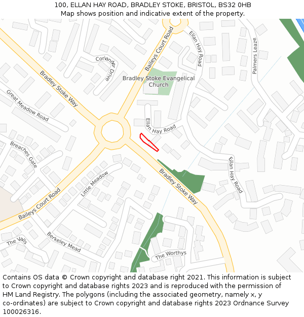 100, ELLAN HAY ROAD, BRADLEY STOKE, BRISTOL, BS32 0HB: Location map and indicative extent of plot
