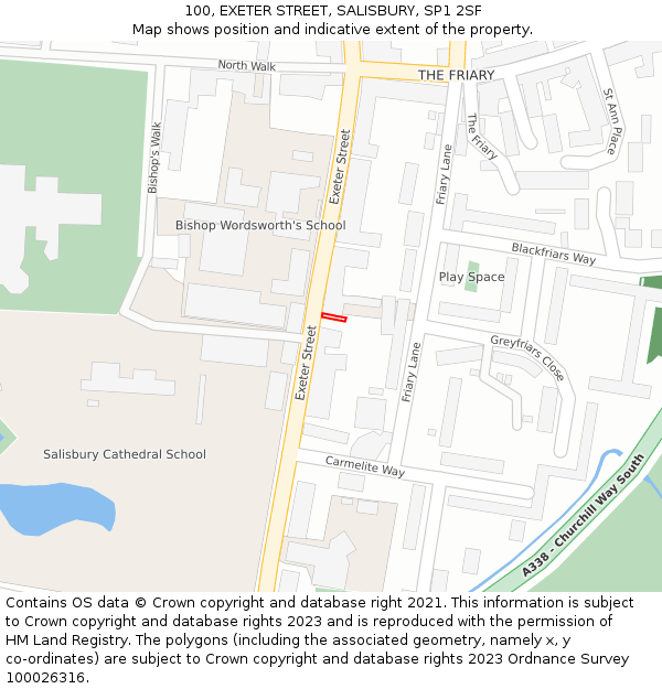 100, EXETER STREET, SALISBURY, SP1 2SF: Location map and indicative extent of plot