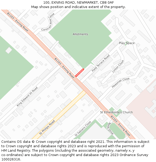 100, EXNING ROAD, NEWMARKET, CB8 0AF: Location map and indicative extent of plot